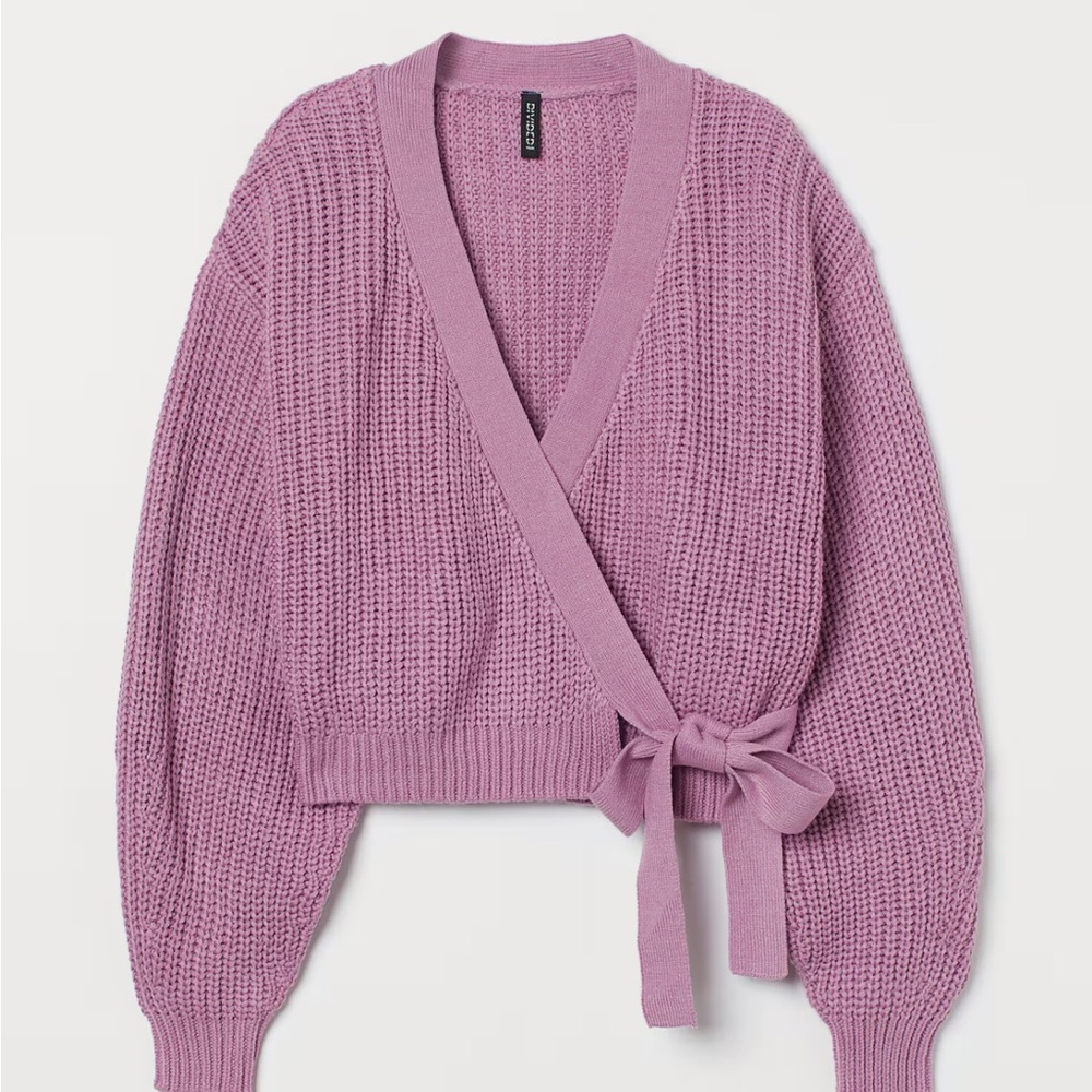 H&M Divided Woman’s Purple knit wrap sweater tie front size XSmall NWT